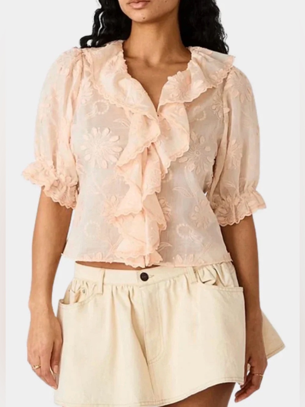 NWT Steve Madden Pale Peach Ruffle Floral Blouse